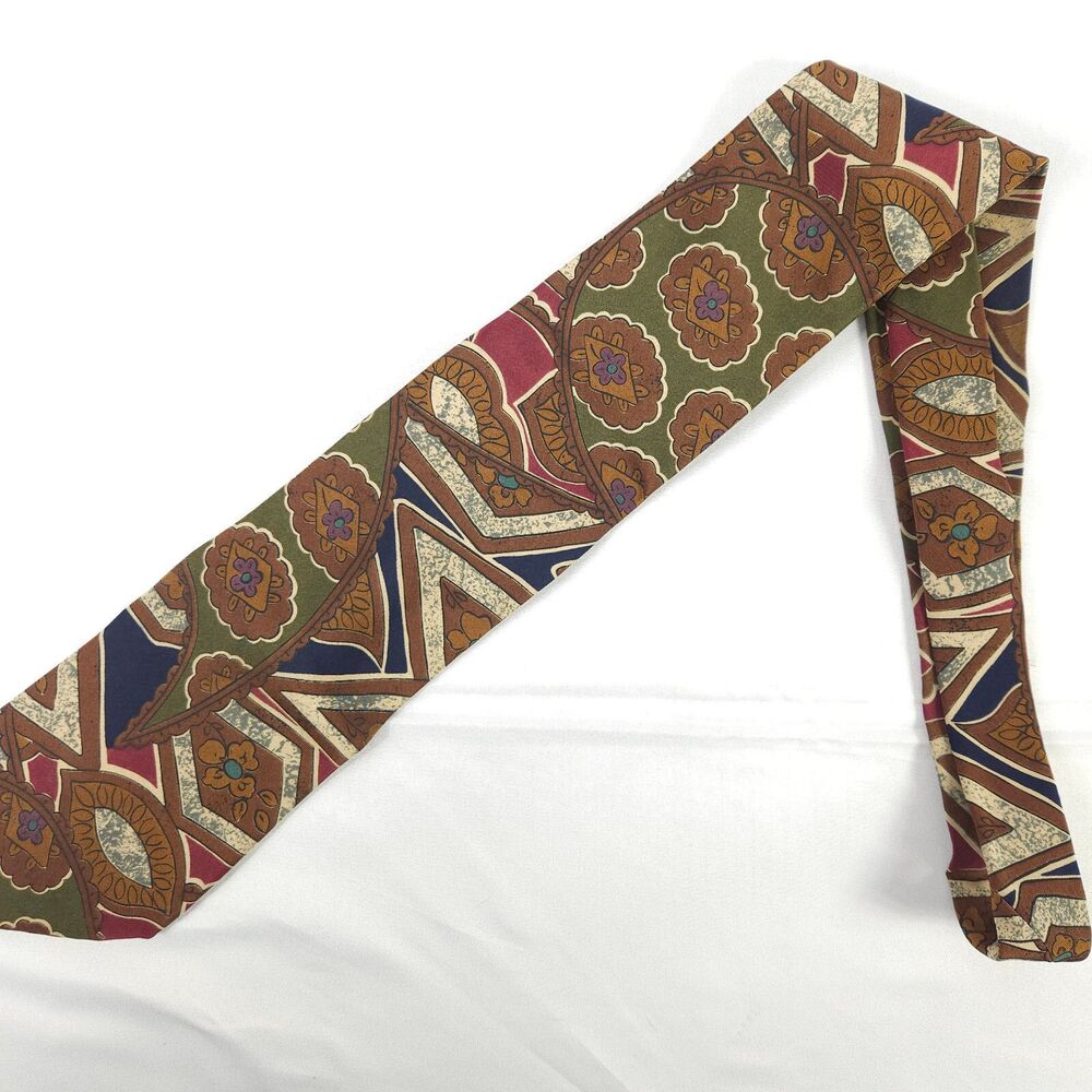 Ted Lapidus Men's Silk Medallion Tie Made in Italy‎ Olive Burgundy